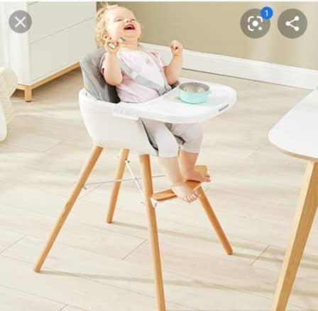 Wooden High Feeding Chair with Tray  - light grey_0