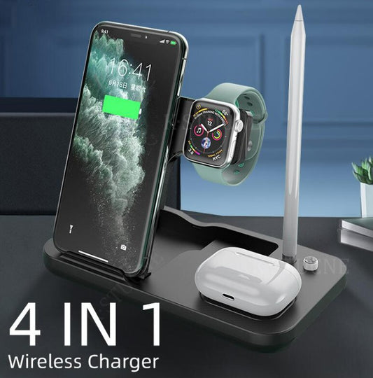 15W Fast Charge 4 In 1 QI Wireless Charger Dock Station - White_0