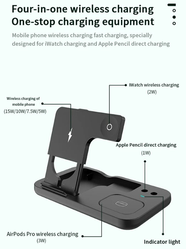 15W Fast Charge 4 In 1 QI Wireless Charger Dock Station - White_5