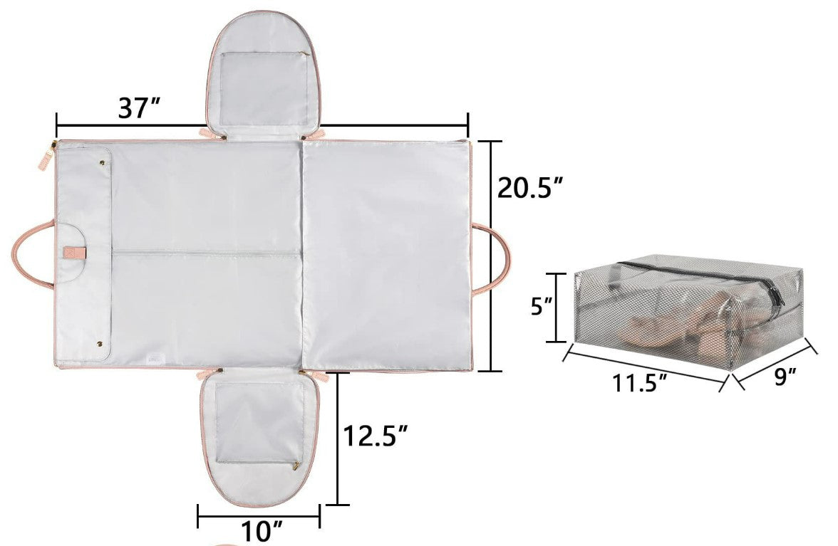 Large folding suit bag, large capacity, handheld clothing, luggage bag - White/Brown_1