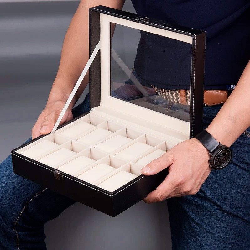 Watches Display Box Organizer Storage Box Leatherette Wrist Watch Holder Jewelry Display Case_1