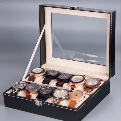 Watches Display Box Organizer Storage Box Leatherette Wrist Watch Holder Jewelry Display Case_2