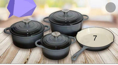 Cast Iron Pot Set 7pcs - Grey_0